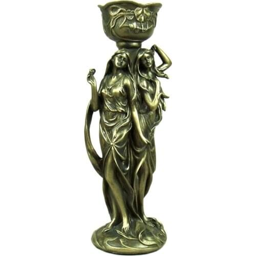 Vintage Belle Girl Figure Candle Holder Decorative Resin Nymph Statue Tealight Candlestick Ornament Art and Craft Accessories