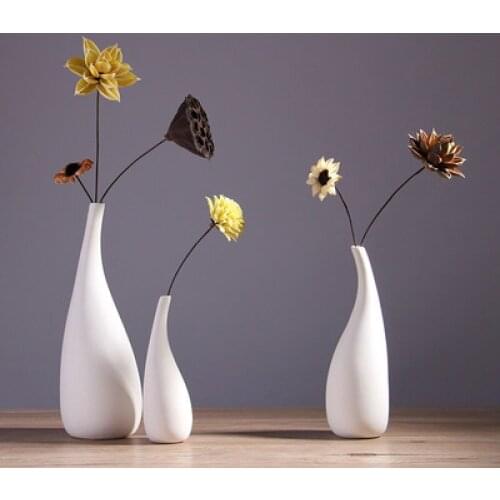 Nordic style white curve simple ceramic vase ornaments dried flower insert home decoration Flowers Containers bottle Plant