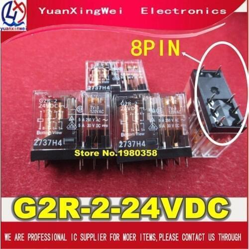 Free shipping 10pcs/lot 8Pins G2R-2-24VDC G2R-2 24VDC 5A 250V Relay