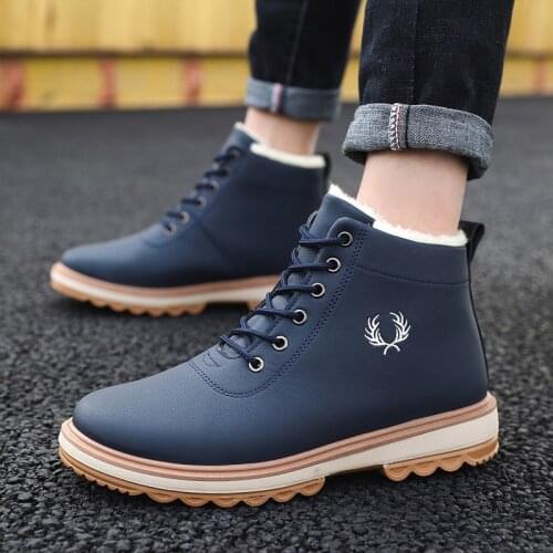 Ankle Martin Boots Mens Snow Boots Winter Warm Lace-up Men Khaki Black Work Casual Shoes 2020 Flock Plush Boots Men Shoe 39-44