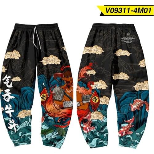 Summer Cargo Men Hip Hop Chinese Cartoon Printed Streetwear Male Trousers Outdoor Pants Sport Jogger Pants Large Size 6XL