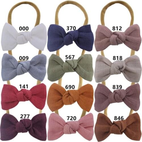 Baby Nylon Headbands Linen Fabric Hair Bow Newborn Toddler Girls Small Bow Elastic Hair Bands Hairband One Size Fits All