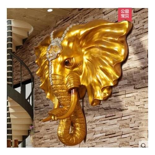 European Home Lucky Elephant Head Wall Hang Bar Living Room KTV entrance background hanging pieces Wall animal decorations