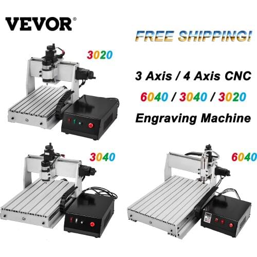VEVOR 3 / 4 Axis CNC Router 6040/3040/3020 Laser Engraver USB Port Milling Engraving Machine Cutter for DIY Wood PCB PVC Acrylic