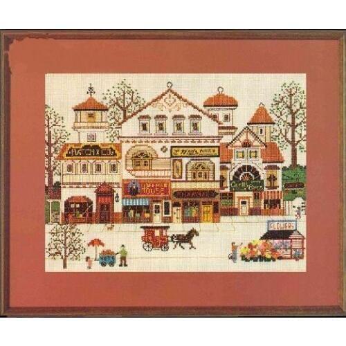 COTTON Top Quality Lovely Counted Cross Stitch Kit Victorian Shoppes Shopper Street Store Market Horse Carriage Dim 03528