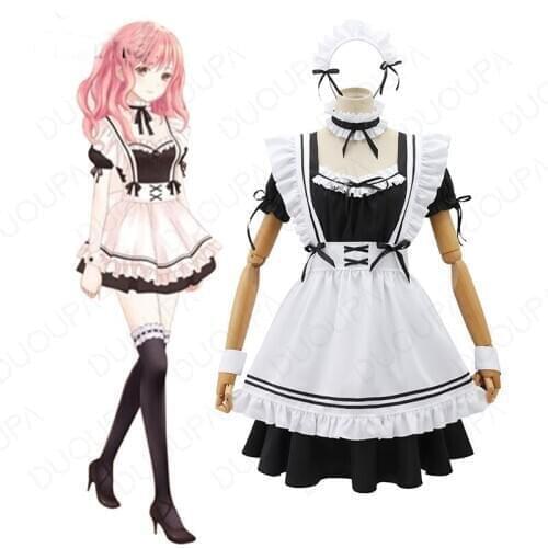 Cute Maid Cosplay Costume Lolita Dress Short Sleeves Color Blocked Waitress Pinafore Outfit Halloween Outfit For Girls Plus Size
