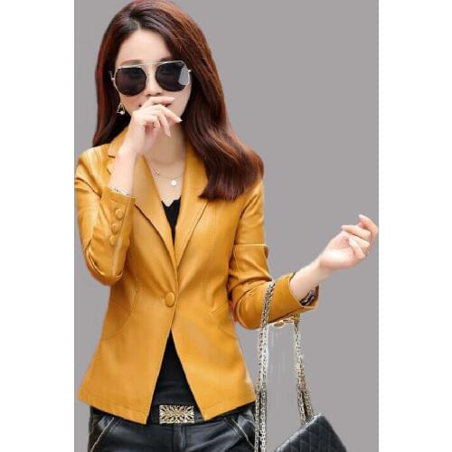 Fashion Plus size 4XL womens leather suits outerwear new 2020 spring short slim blazer women coat ladies suit yellow