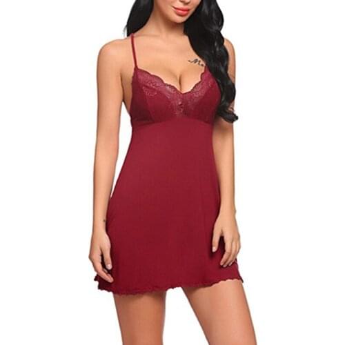 Women Nightgowns Sexy Nightwear Lace Patchwork Camisola Nighty Wedding Silk Dress Sleep Wear Nightdress Clothes