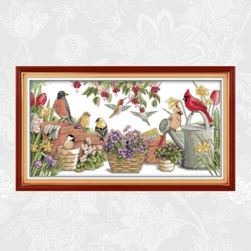 Birds gather in garden Patterns Cross-stitch kits Counted 11CT 14CT DIY Handmade Aida Canvas Embroidery Sets