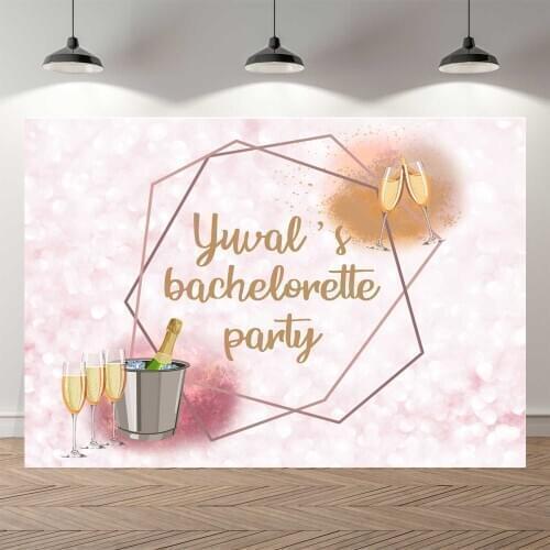 NeoBack Pink Bokeh Bachelorette Party Champagne Bucket Glass Rose Golden Line Frame Birhtday Banner Photocall Photo Background