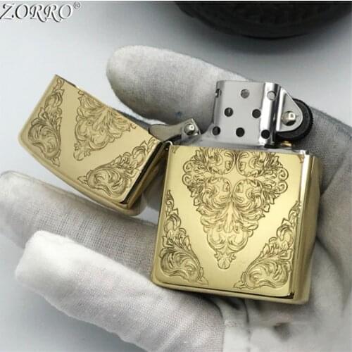 Nostalgia double-faced Tang grass Kerosene gasoline petroleum oil cigarette lighter Fine carving retro personalized igniter gift