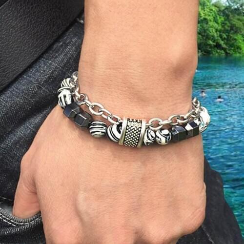 New 2021 European and American Mens Stainless Steel Malachite Bracelet Beaded Hip Hop New Fashion Bracelet