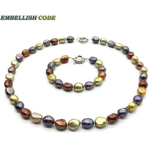 Peacock coffee yellow wonderful Hong Kong color small baroque cultured pearls bracelet bangle charm necklace set for girl women