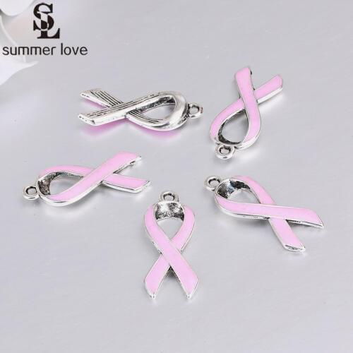 10pcs/lot 11*27mm Pink Ribbon Breast Cancer Awareness Charms Pendant for Jewelry Making Enamel Charm Accessories DIY Jewelry New