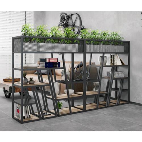 Industrial style partition screen American cafe restaurant floor-to-ceiling bookshelf display shelf iron goods shelf flower