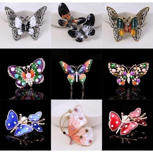 Colorful Butterfly Brooch Insect Enamel Pins for Women Men Cloth Accessories Fashion Rhinestone Jewelry
