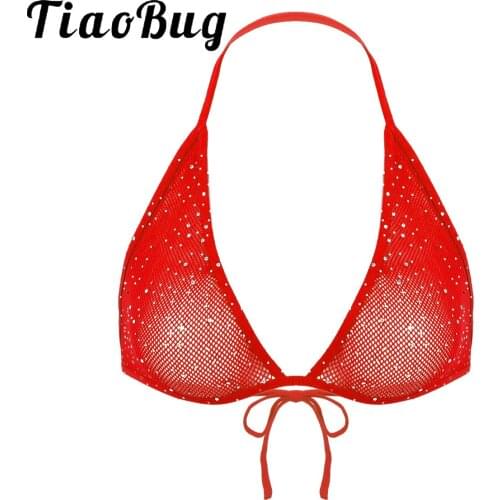 Sexy Lingerie Women Bra Sparkle Glitter Rhinestones Halter Sheer Mesh See-through Triangle Bra Bralette Bikini Erotic Underwear