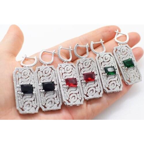 Red/blue/green zircon oblong 55mm earrings hook FPPJ wholesale beads nature fow woman wedding amazing