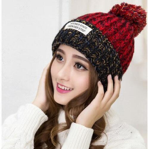 HOT Adult woman girl Winter wool hat female patch thick warm ball ball mixed color knitted hat autumn winter 2MZ1