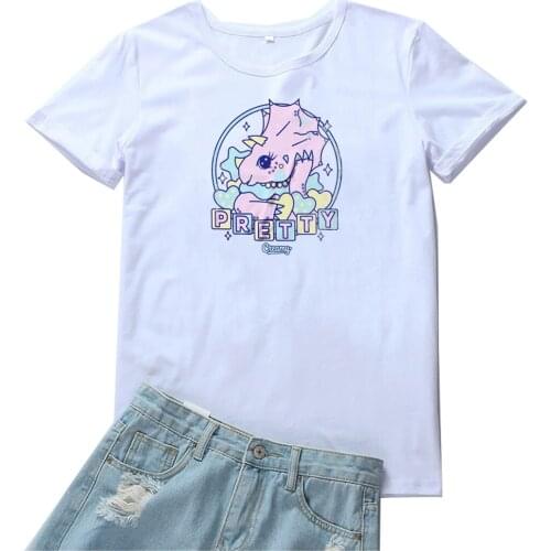 Pretty Creamy Women T Shirt Cute Cartoons Print Women Tee Cotton Aesthetic Camiseta Mujer Loose Personality Tshirt Women Tops
