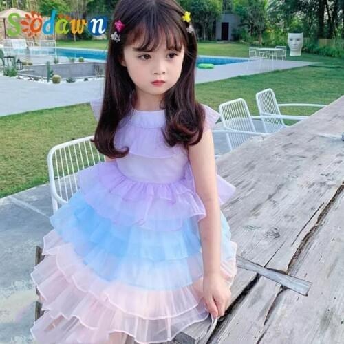 Sodawn Girls Sleeveless Dress New Summer Princess Mesh Patchwork Birthday Party Cake Dress