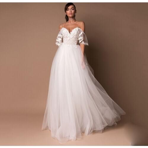 Thinyfull Sexy Backless Wedding Dresses A Line Sweetheart Off The Shoulder Bride Dresses Tulle Lace Appliques Bridal Gown 2020