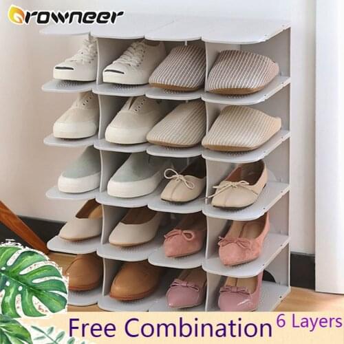 6 Layers Stackable Shoe Hanger Assembly Integrated Large Capacity Shoes Storage Rack PP Space Saving Safety Shoe Stand Organizer