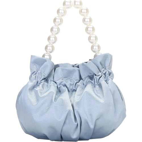 HTB-06 wrinkle cloud shape pearl handbag&messenger bag with chain