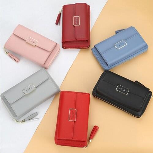 7 Color Womens Wallet Solid Color Small Diagonal Bag Multi-Function Mobile Phone Long Paragraph Clutch Bag Purse Female