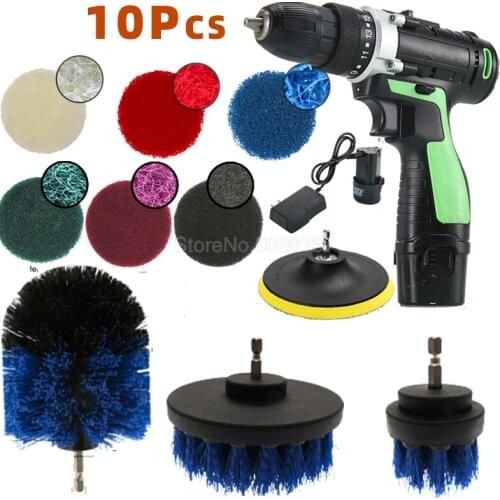 10PCS Drill Brush Power Cleaning Scrubber Nylons Attachment Kit With Extender For Bathroom Tub Shower Tile And Car Cleaner