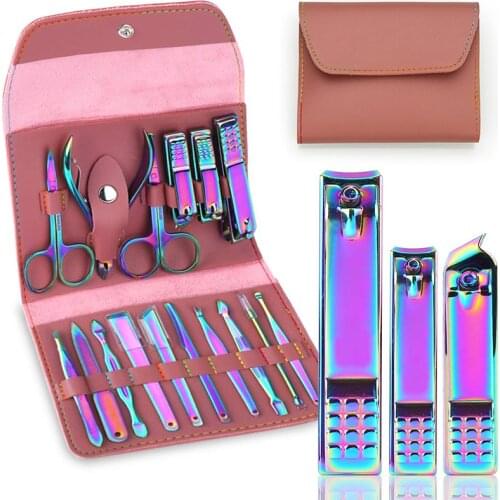 Professional stainless steel Colorful nail clippers set Manicure Pedicure manicure tools practical 16 Pcs/set