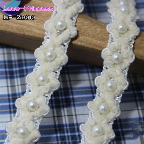 2 yard 1.5CM beige fabric bright drillclothing accessories collar flower DIY handmade beading Braid lace trim fabric ZB010