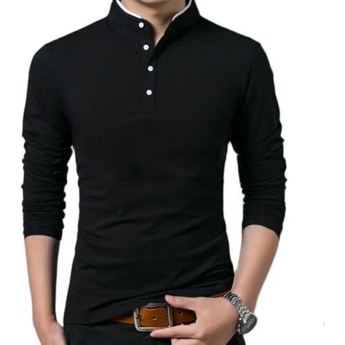 2021 Mens Solid Color T-Shirt Long Sleeved Cotton T-Shirt Large Neckline