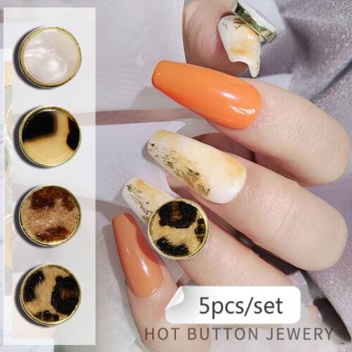 5pcs Nail accessories amber shell leopard skin three dimensional retro button autumn winter nail stick alloy drill