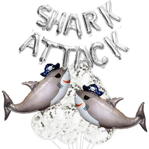 Shark Party Balloons, Foil Balloon Letters " SHARK ATTACK " For Party Decoration