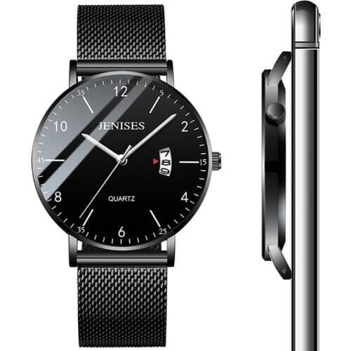 9mm Ultra Thin Luxury Quartz Watches Men Top Brand Business Wristwatches Date Clock Male Black Mesh Belt Relogio Masculino