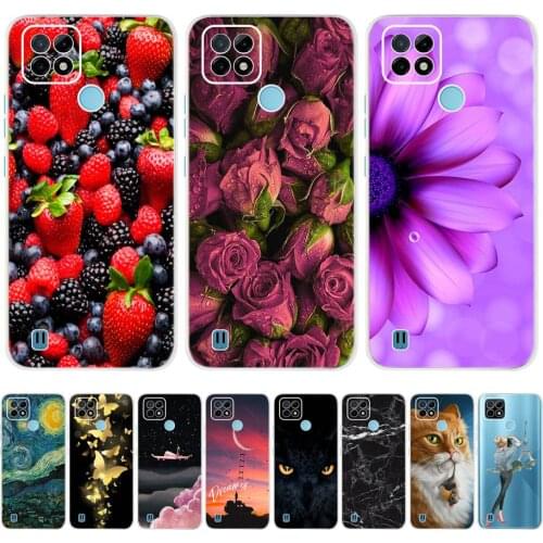 For Realme C21 Case Flower Colorful Paintting Bumper Soft TPU Cases For Oppo Realme C 21 4G Realme RMX3201 Cover Silicone Shell