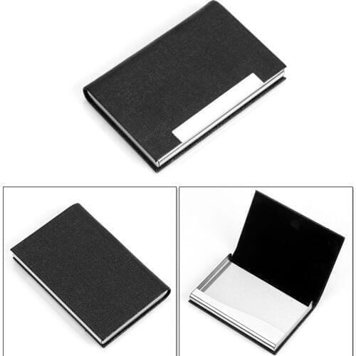 Middle Rectangle Stainless Steel PU Leather Business Card Case Large Capacity Bank Credit Card ID holder Box Custom name logo