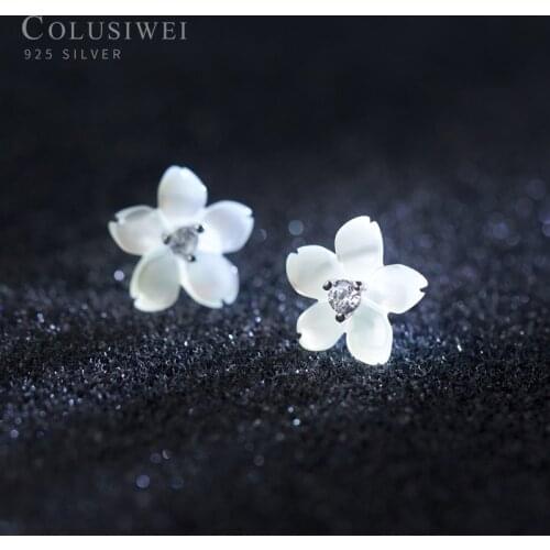 Colusiwei Hot Sale 100% 925 Sterling Silver Sweet Shell Flower Exquisite Stud Earrings for Women Fashion Clear CZ Silver Jewelry