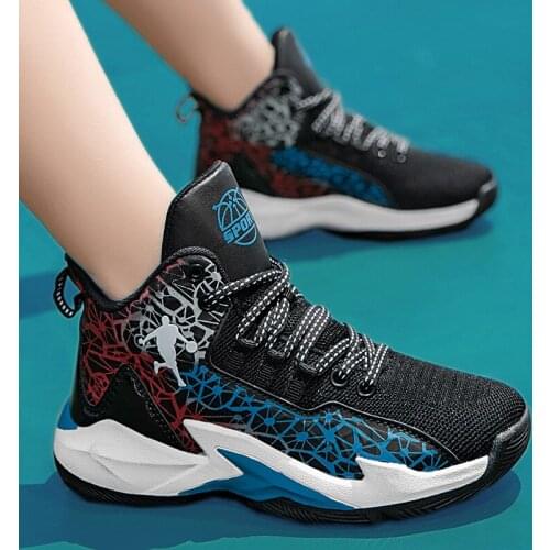 2021 New Boys Sneakers Brand Shoes Hook & Loop Kids Basketball Shoes Pu Basketball Children Sneakers Classic Sports Shoes Boys