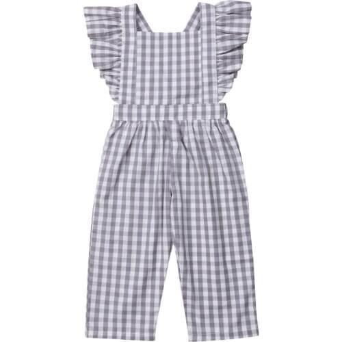 Toddler Kids Baby Girl Plaid Sleeveless Jumpsuit Casual Romper Cotton Playsuit Clothes