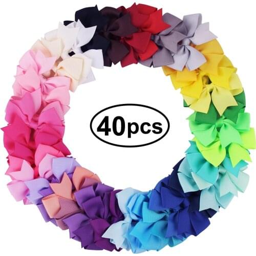 40Pcs Hair Bows Band Boutique Alligator Clip Grosgrain Ribbon For Girl Baby Kids