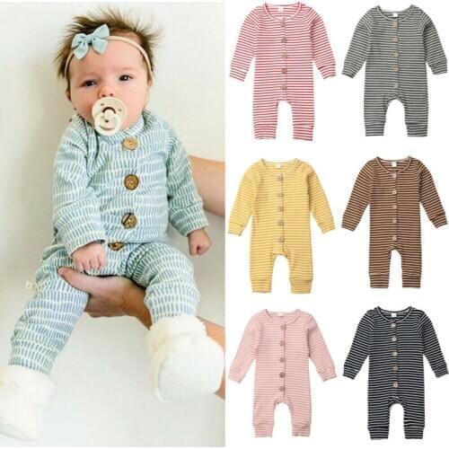 Cotton Casual Newborn Infant Baby Boys Girls Romper Clothes Soft Striped Button Colorful Toddler Baby Jumpsuit Clothes Outfits