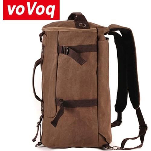 Retro Canvas Backpack Mens Trendy Youth Large Capacity Storage Bucket Waterproof Shoulder Bags for Outdoor Short Term Travel