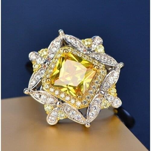 Exquisite Luxury Square Hollow Out Ring Inlaid Zircon Engagement Charm Gift Woman Fashion Party Creative Jewelry Wholesale