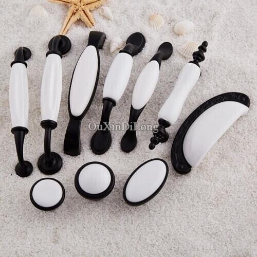 Classic Black&White 20PCS European Kitchen Door Furniture Handles Ceramic Cupboard Drawer Wardrobe Cabinet Pulls Handles & Knobs