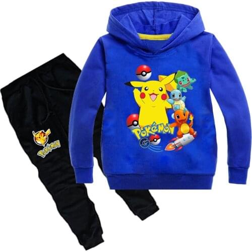 Takara Tomy Pikachu Kids Clothing Sets Pokemon Printed Full Sleeves Hoodie +Pants Boys Girls Suit Children Casual Clothing