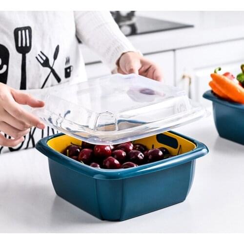 3 in 1 Kitchen Colander Strainer Bowl Set with Lid Household Double-Layer Drain Basket Multifunction Storage Containers xqmg new