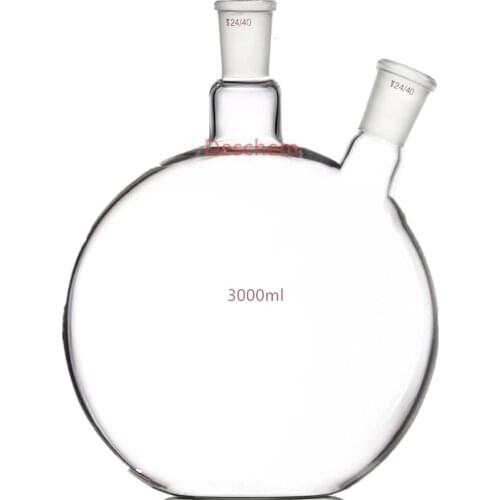 3000ml,24/40,2-Neck,Plat Bottom Glass Flask,3L,Twins Necks,Lab Chemical Vessel