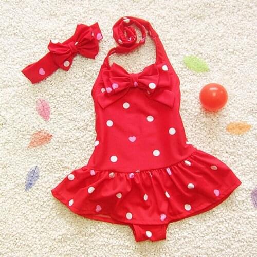2020 summer baby girls swimsuit one piece Swimwear for kids girl dot bathing suit bikini princess swimsuit with headband
